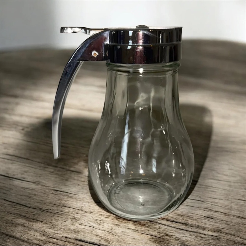 VINTAGE 6" Dripcut SYRUP DISPENSER HANDLE GLASS JAR JUG 16oz